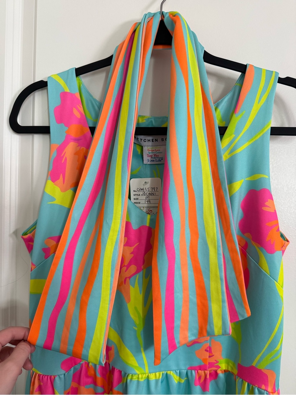 Gretchen Scott Bright Floral Dress in Turquoise & Neon Florals - Picture 3 of 3